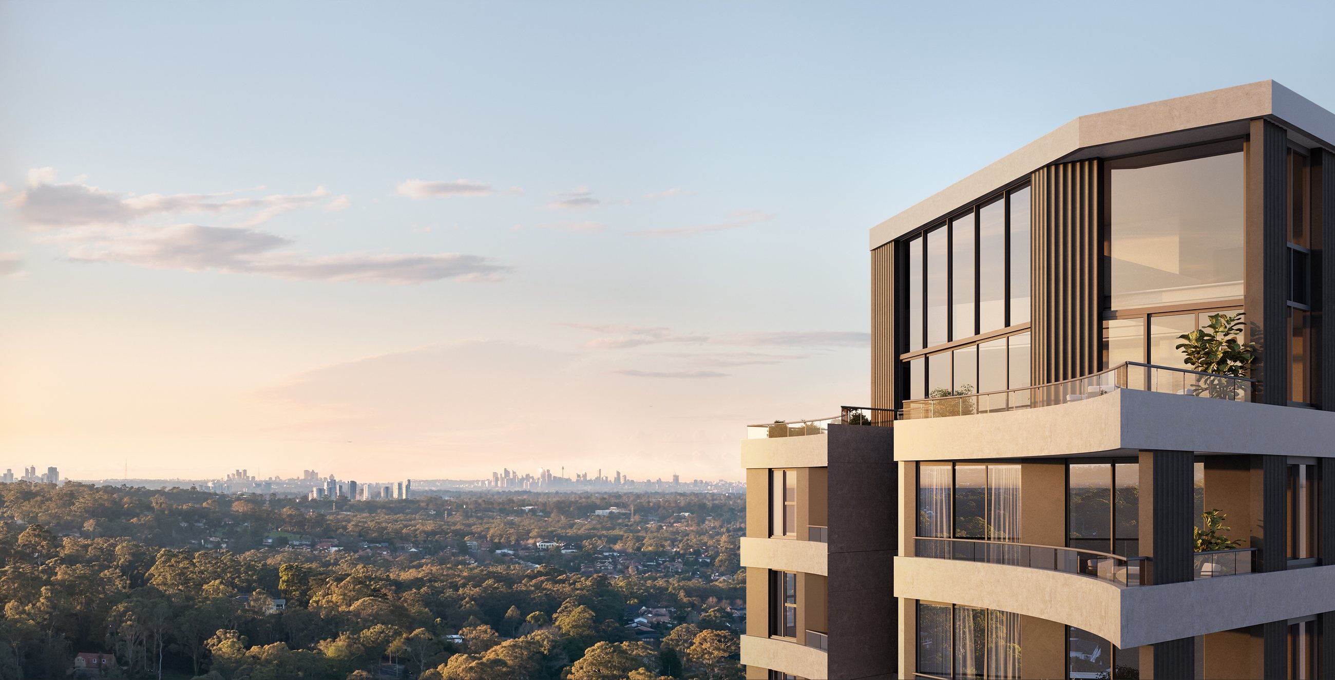 Nova Reve, Castle Hill, looking toward the Sydney skyline